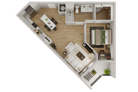Floor plan for 1 bed, 1 bath, 797 sqft